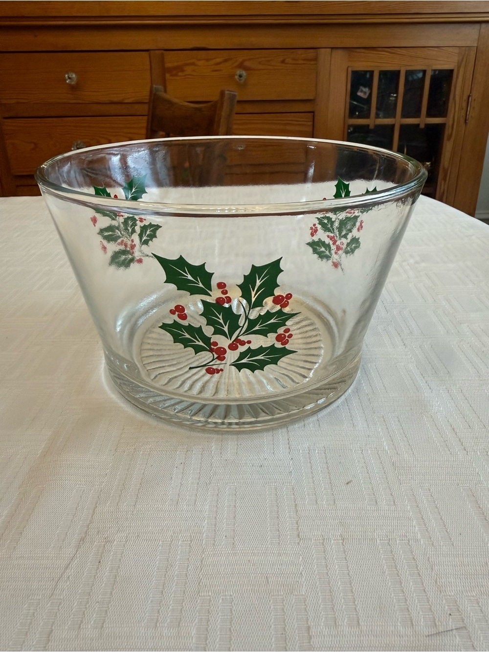 Vintage Indiana Glass Holly Berry Glass Serving Bowl/Ice Bucket